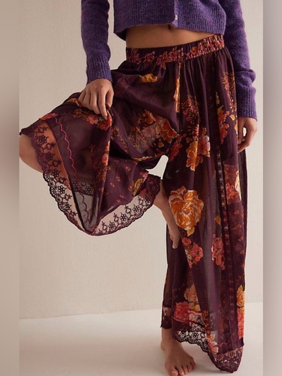 Intimately By Free People Pants - NWT Free People M Intimately Hey Lover Printed Sleep Pants in Plum Combo New